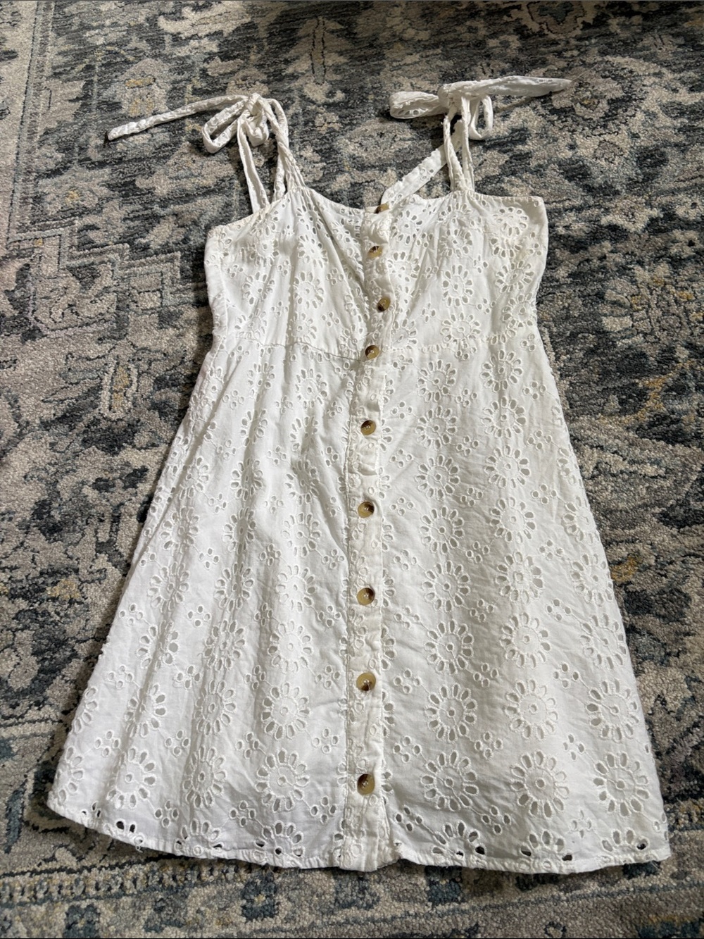 Zara White Eyelet Button-Front Sundress